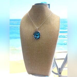 🔥💎STERLING Vintage Abalone Pendant with Chain 💎🔥